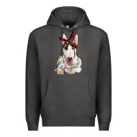 Charcoal Heather bull terrier with christmas lights Premium Hoodie - RanaPortraitStore
