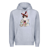 Heather Grey bull terrier with christmas lights Premium Hoodie - RanaPortraitStore