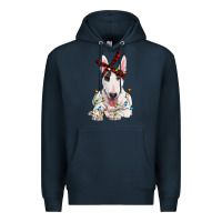 Navy bull terrier with christmas lights Premium Hoodie - RanaPortraitStore