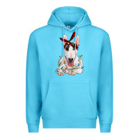 Ocean Blue bull terrier with christmas lights Premium Hoodie - RanaPortraitStore
