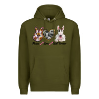 Army Green peace love bull terrier Premium Hoodie - RanaPortraitStore