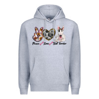 Heather Grey peace love bull terrier Premium Hoodie - RanaPortraitStore