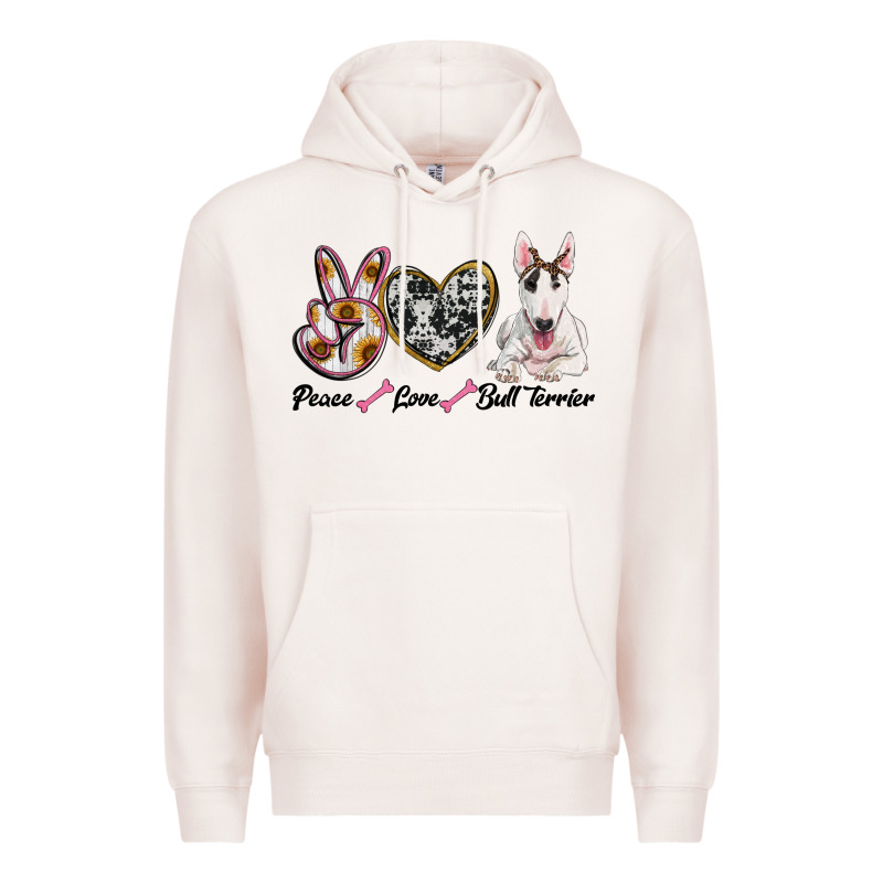 Peace Love Bull Terrier Premium Hoodie by RanaPortraitStore | Teevron