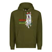 Army Green merry and bright white shepherd Premium Hoodie - RanaPortraitStore