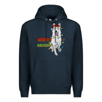 Navy merry and bright white shepherd Premium Hoodie - RanaPortraitStore