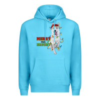 Ocean Blue merry and bright white shepherd Premium Hoodie - RanaPortraitStore