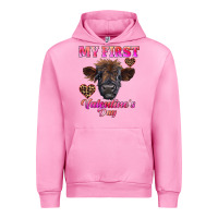 Fuchsia Pink my first valentine's day highland calf Urban Hoodie - RanaPortraitStore