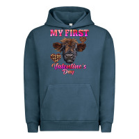 Pigment Midnight Navy my first valentine's day highland calf Urban Hoodie - RanaPortraitStore
