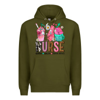 Army Green nurse coffee scrubs rubber gloves Premium Hoodie - texasbilliewilder