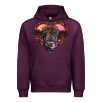 Mauve Wine leopard heart highland calf Urban Hoodie - RanaPortraitStore