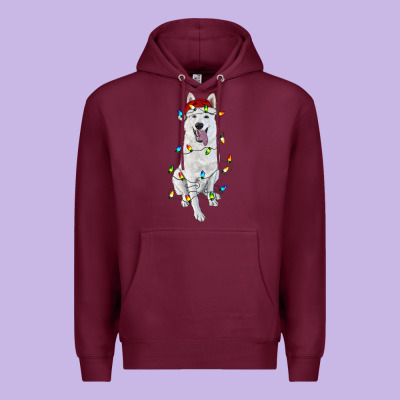 Christmas White Shepherd With Christmas Lights Premium Hoodie Designed By Ranaportraitstore