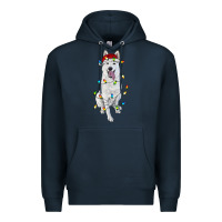 Navy christmas white shepherd with christmas lights Premium Hoodie - RanaPortraitStore