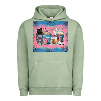 Pigment Oil Green cat coffee cups Urban Hoodie - Zillion Design Studio