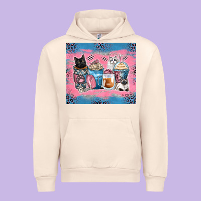 Cat Coffee Cups Urban Hoodie Designed By Zillion Design Studio