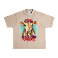 French Oak Floral Cow Urban Heavy Tee - RanaPortraitStore
