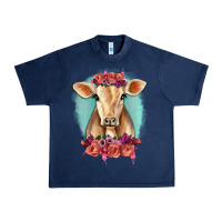 Navy Floral Cow Urban Heavy Tee - RanaPortraitStore