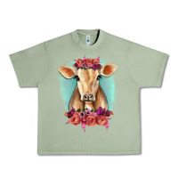 Oil Green Floral Cow Urban Heavy Tee - RanaPortraitStore