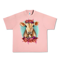 Salmon Floral Cow Urban Heavy Tee - RanaPortraitStore