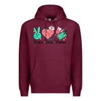Burgundy peace love nurse Premium Hoodie - texasbilliewilder