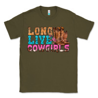 Army Green Western Long Live Cowgirls With Roses Classic Tee - BundleAndBundleShop
