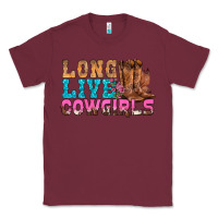 Burgundy Western Long Live Cowgirls With Roses Classic Tee - BundleAndBundleShop