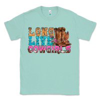 Seafoam Western Long Live Cowgirls With Roses Classic Tee - BundleAndBundleShop