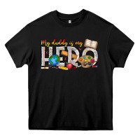 Black My Daddy is my Hero Teacher Heavy Core Tee - CowhideDigitalArt