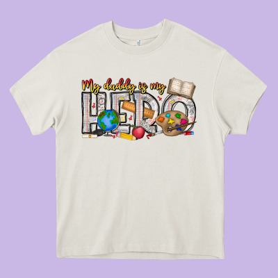 My Daddy Is My Hero Teacher Heavy Core Tee Designed By Cowhidedigitalart