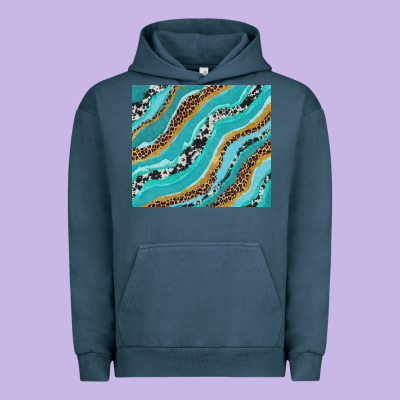 Turquoise Brushstrokes With Leopard And Cowhide Urban Hoodie Designed By Ranaportraitstore