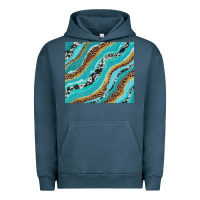 Pigment Midnight Navy turquoise brushstrokes with leopard and cowhide Urban Hoodie - RanaPortraitStore