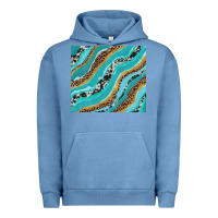 Pigment Pebble Blue turquoise brushstrokes with leopard and cowhide Urban Hoodie - RanaPortraitStore