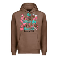 Chestnut she works willingly with her hands Premium Hoodie - texasbilliewilder