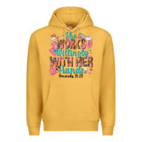 Mustard she works willingly with her hands Premium Hoodie - texasbilliewilder