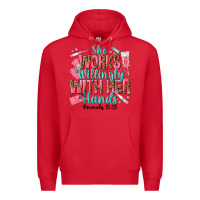 Red she works willingly with her hands Premium Hoodie - texasbilliewilder