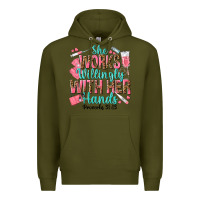 Army Green she works willingly with her hands Premium Hoodie - texasbilliewilder