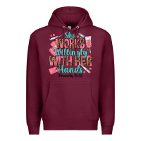 Burgundy she works willingly with her hands Premium Hoodie - texasbilliewilder