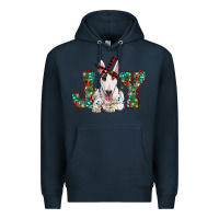 Navy Christmas joy bull terrier Premium Hoodie - RanaPortraitStore