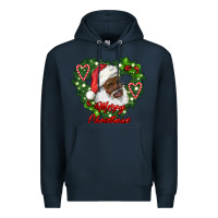 Navy merry christmas african american santa with wreath Premium Hoodie - RanaPortraitStore