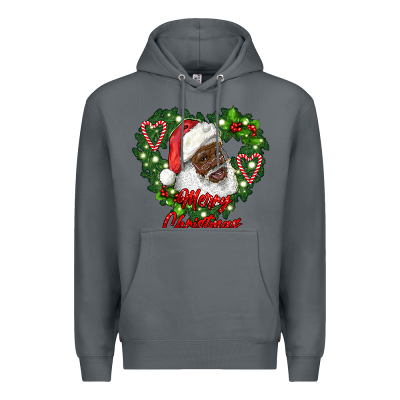 Merry Christmas African American Santa With Wreath Premium Hoodie by RanaPortraitStore | Teevron