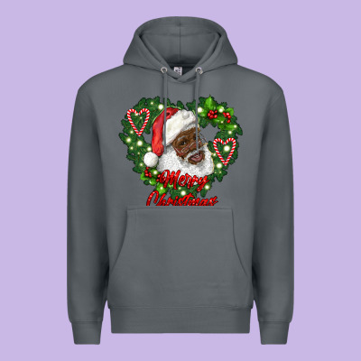 Merry Christmas African American Santa With Wreath Premium Hoodie Designed By Ranaportraitstore