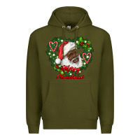 Army Green merry christmas african american santa with wreath Premium Hoodie - RanaPortraitStore