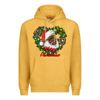 Mustard merry christmas african american santa with wreath Premium Hoodie - RanaPortraitStore