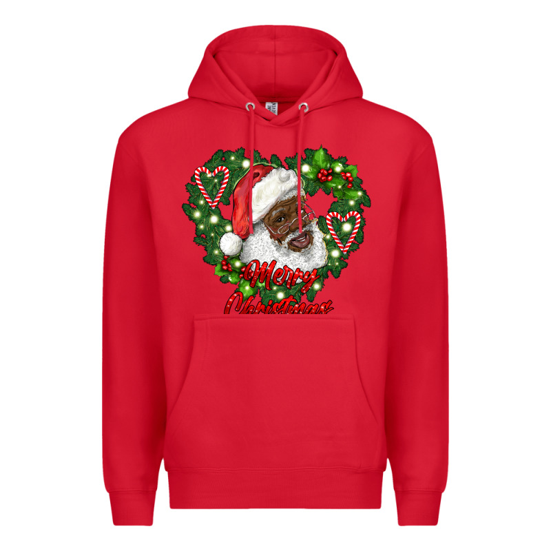 Merry Christmas African American Santa With Wreath Premium Hoodie by RanaPortraitStore | Teevron
