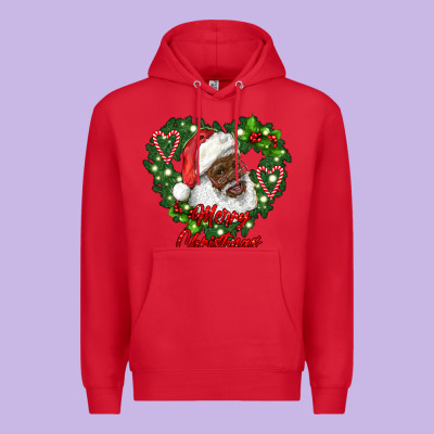 Merry Christmas African American Santa With Wreath Premium Hoodie Designed By Ranaportraitstore