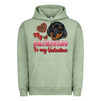 Pigment Oil Green my dachshund is my valentine Urban Hoodie - RanaPortraitStore
