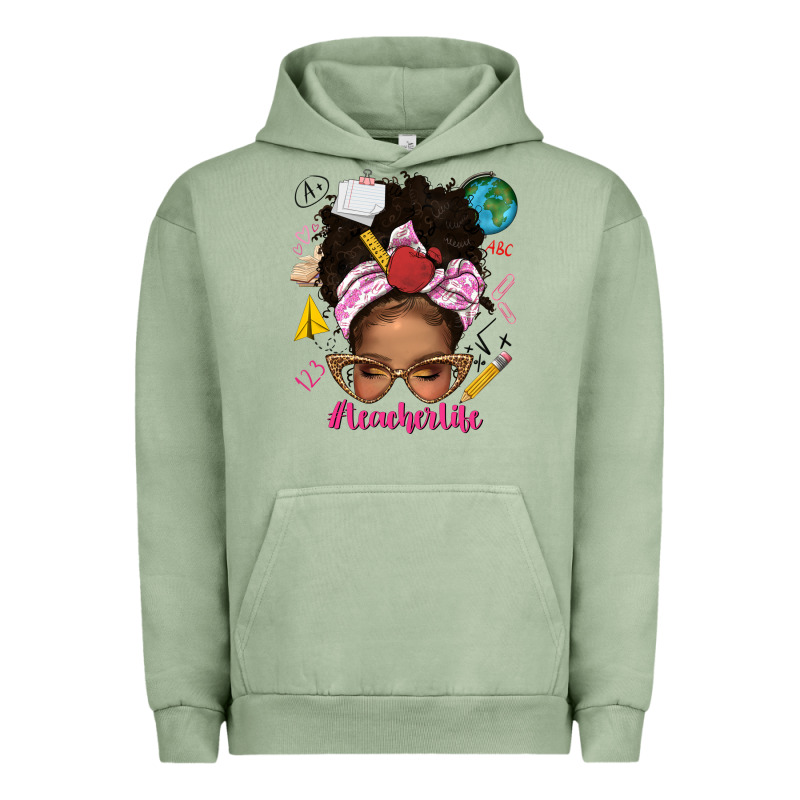 Afro Messy Bun Teacherlife Urban Hoodie by texasbilliewilder | Teevron