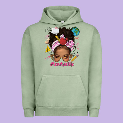 Afro Messy Bun Teacherlife Urban Hoodie Designed By Texasbilliewilder
