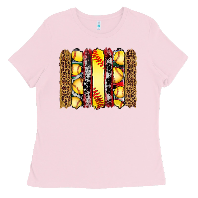 Softball Serape Leopard Cowhide Glitter Brushstrokes Ladies Tee by Artiststas | Teevron