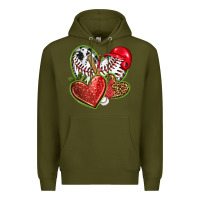Army Green baseball with strawberry hearts Premium Hoodie - texasbilliewilder