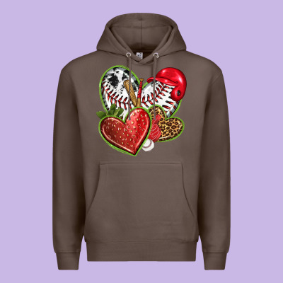 Baseball With Strawberry Hearts Premium Hoodie Designed By Texasbilliewilder